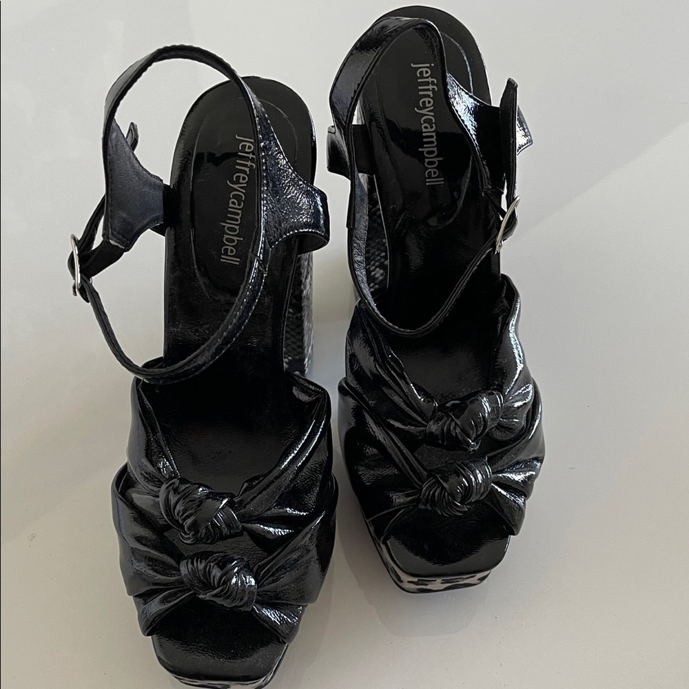 Jeffrey Campbell Shiny Black Knot Platform Sandals
